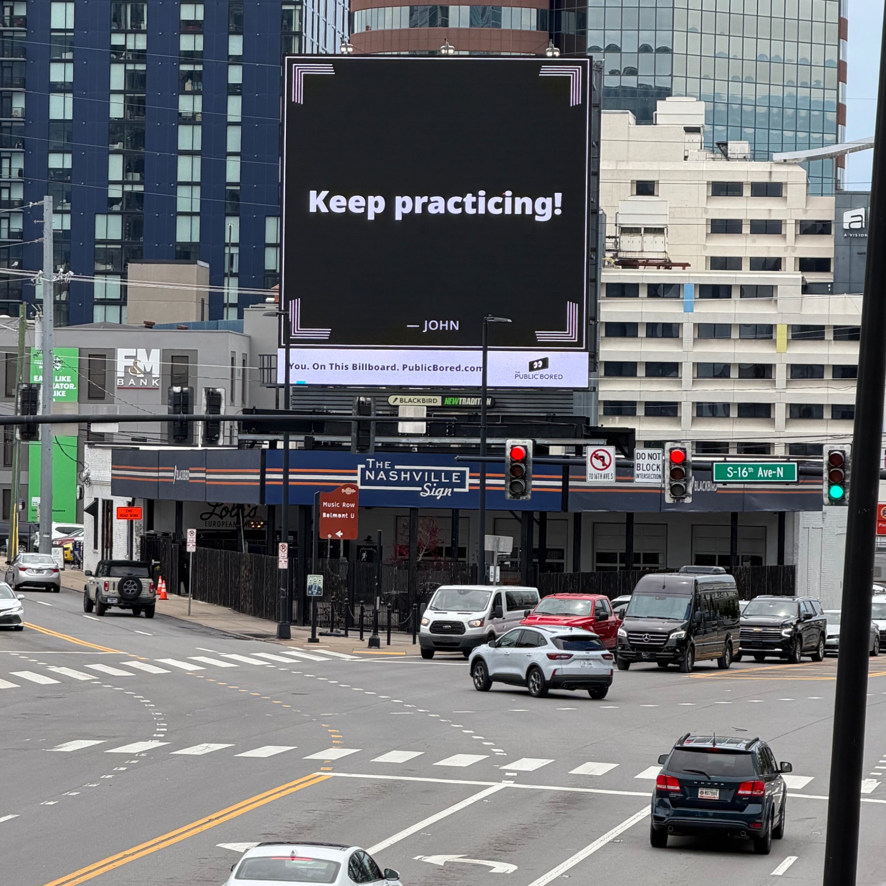 Nashville billboard airing: Keep practicing!
